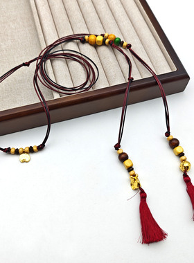 新中式新款彩色复古流苏木珠串接项链女小众设计高级感长款毛衣链