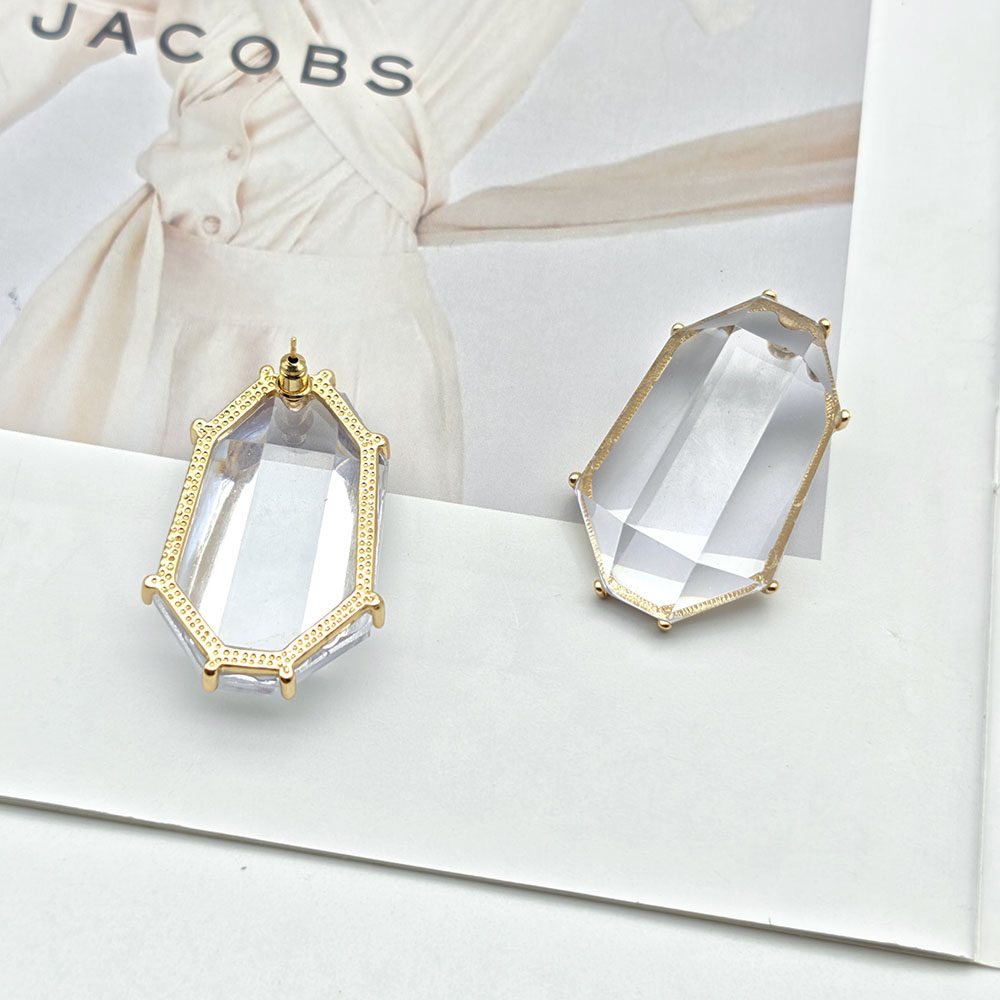 欧美新款杨树林重工透明几何菱形冰块耳环高级感夸张个性耳钉耳饰,淘宝优惠券,粉丝福利购,淘宝优惠卷