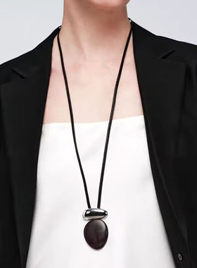 欧美新款小众设计椭圆黑檀木项链