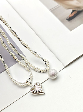 欧美新款双层碎银子金属珍珠项链