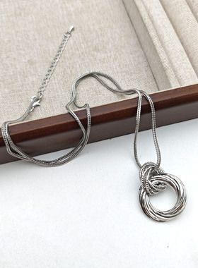 欧美风新款简约银色圆环长款项链