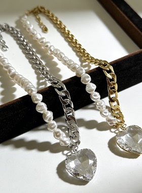 欧美新款爱心吊坠珍珠项链