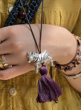 2025年爆款复古彩色斑马流苏项链