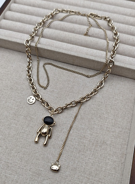 欧美新款时尚双层叠戴笑脸项链
