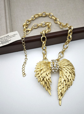 欧美新款金色天使之翼水钻锁骨链