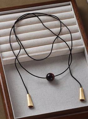 董洁同款复古虎眼石黑色编绳项链