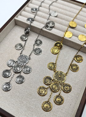 欧美新款复古风做旧钱币圆币项链