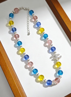 小香风多巴胺彩色琉璃串珠锁骨链