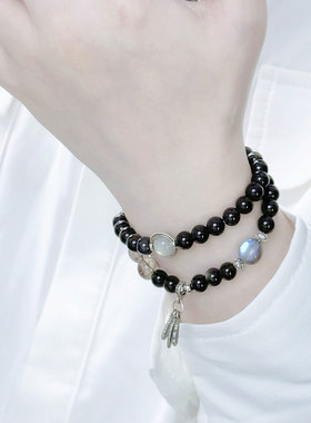 火山原创设计金曜石双层手链女