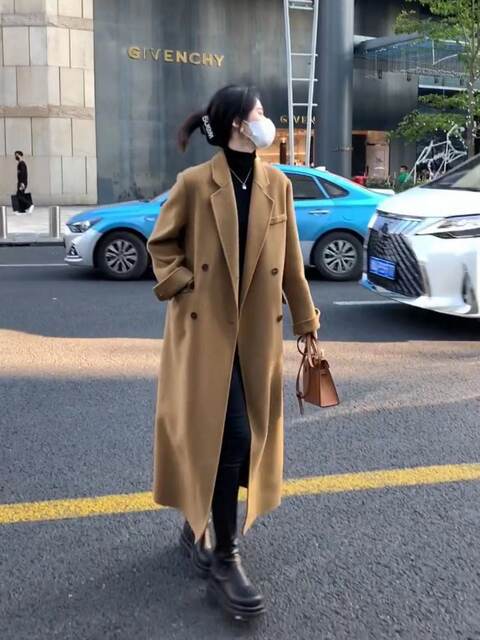 双面羊绒大衣2025年新款女冬季中长款高端双排扣宽松廓形毛呢外套