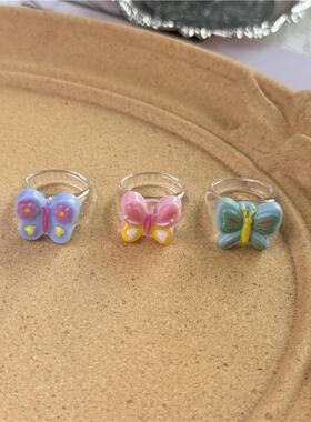 彩色卡通蝴蝶串珠项链戒指套装儿