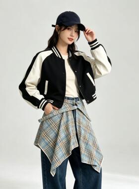 严选复古格子屁帘女半身裙摆