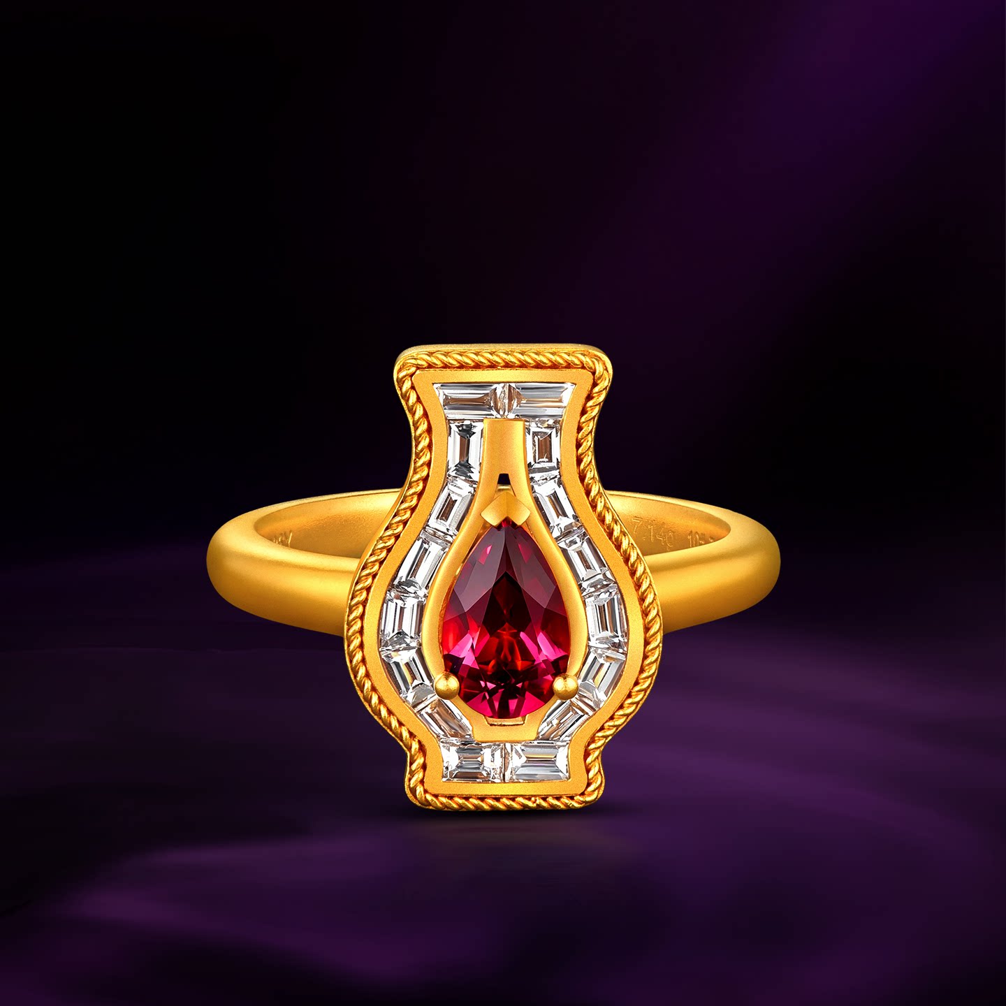 Palace quality ancient handmade gold access safe limited edition ring pure gold diamond tourmaline customized gift