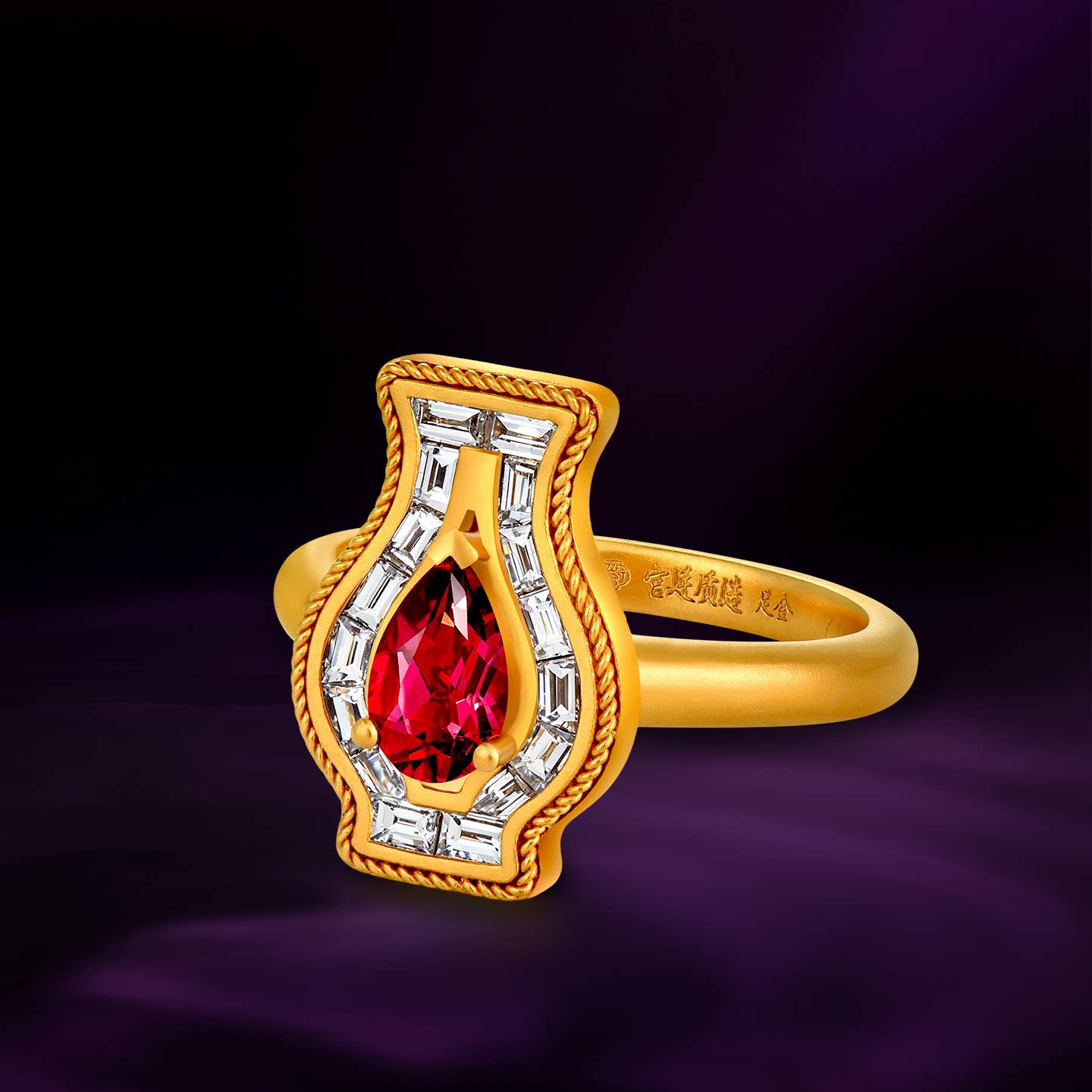 Palace quality ancient handmade gold access safe limited edition ring pure gold diamond tourmaline customized gift