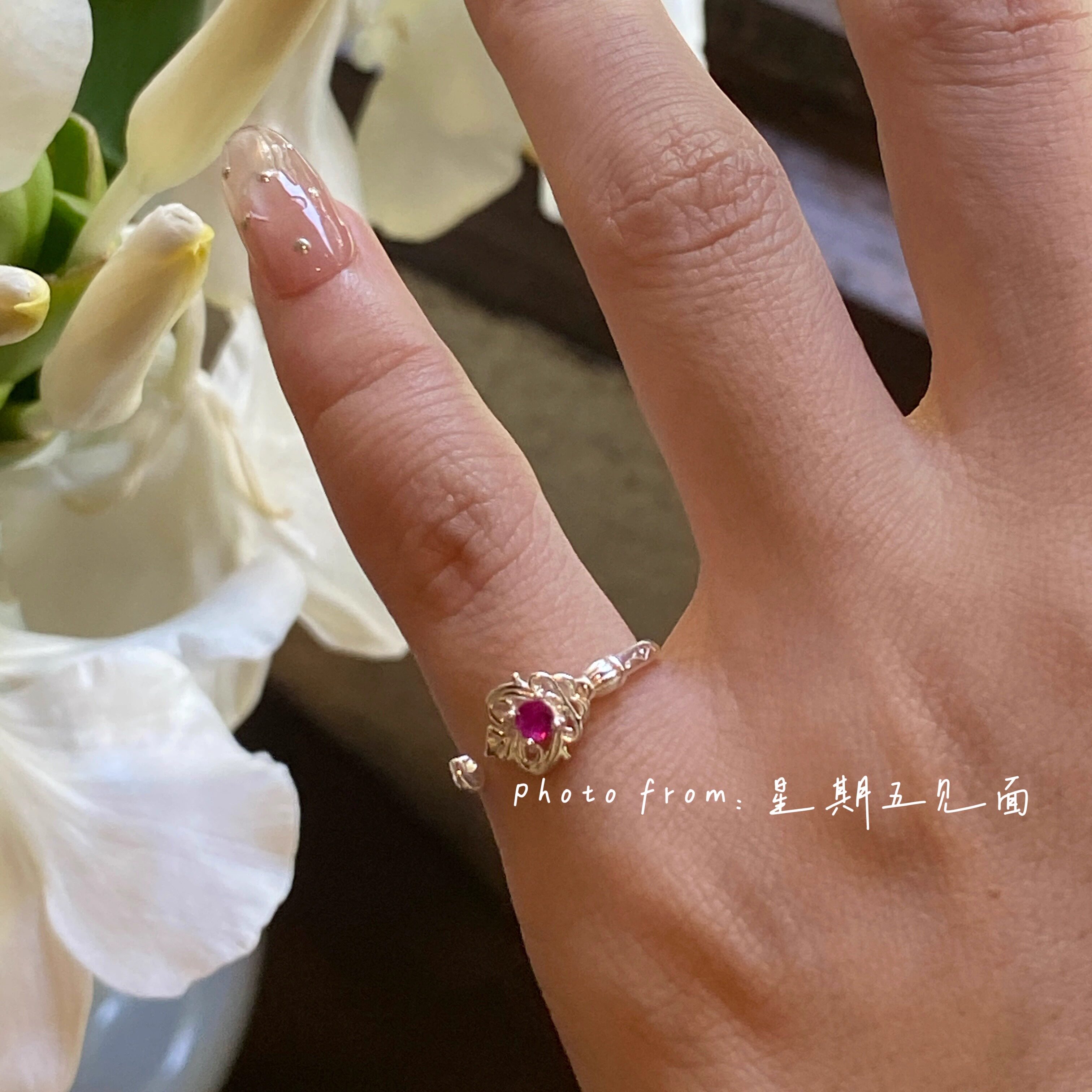 Original design antique style key sterling silver tail ring