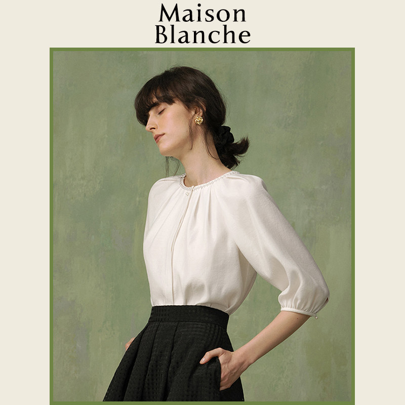 玫颂布澜诗收褶圆领上衣/半身裙