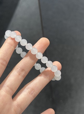 天然和田玉冰白8mm圆珠单圈