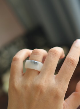 天然和田玉青花直切戒