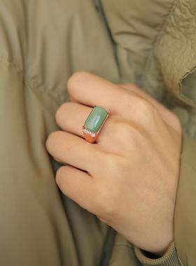 天然和田玉 9.1x15.69x7.58mm粉青戒指+s925银 货号NY8313 599