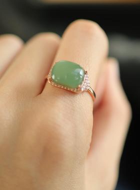 天然和田玉 8.7x12.3x6.53mm粉青戒指+s925银 货号NY8306 价格399