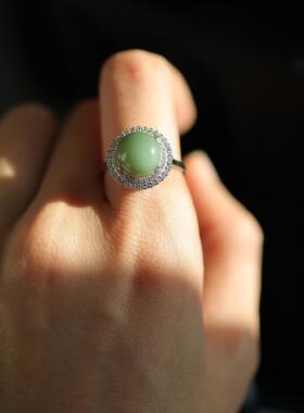 天然和田玉 10.3x10.26x9.85mm粉青戒指+s925银 货号NY8314 550