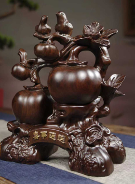 花梨木雕喜事连连柿子摆件