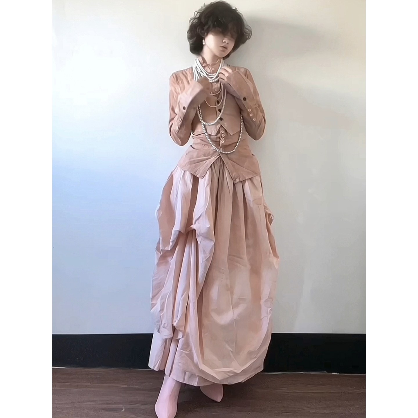 第二次心跳·非遗植物染·原创粉色扎染衬衫长袖上衣蓬蓬裙裙套装,淘宝优惠券,粉丝福利购,淘宝优惠卷