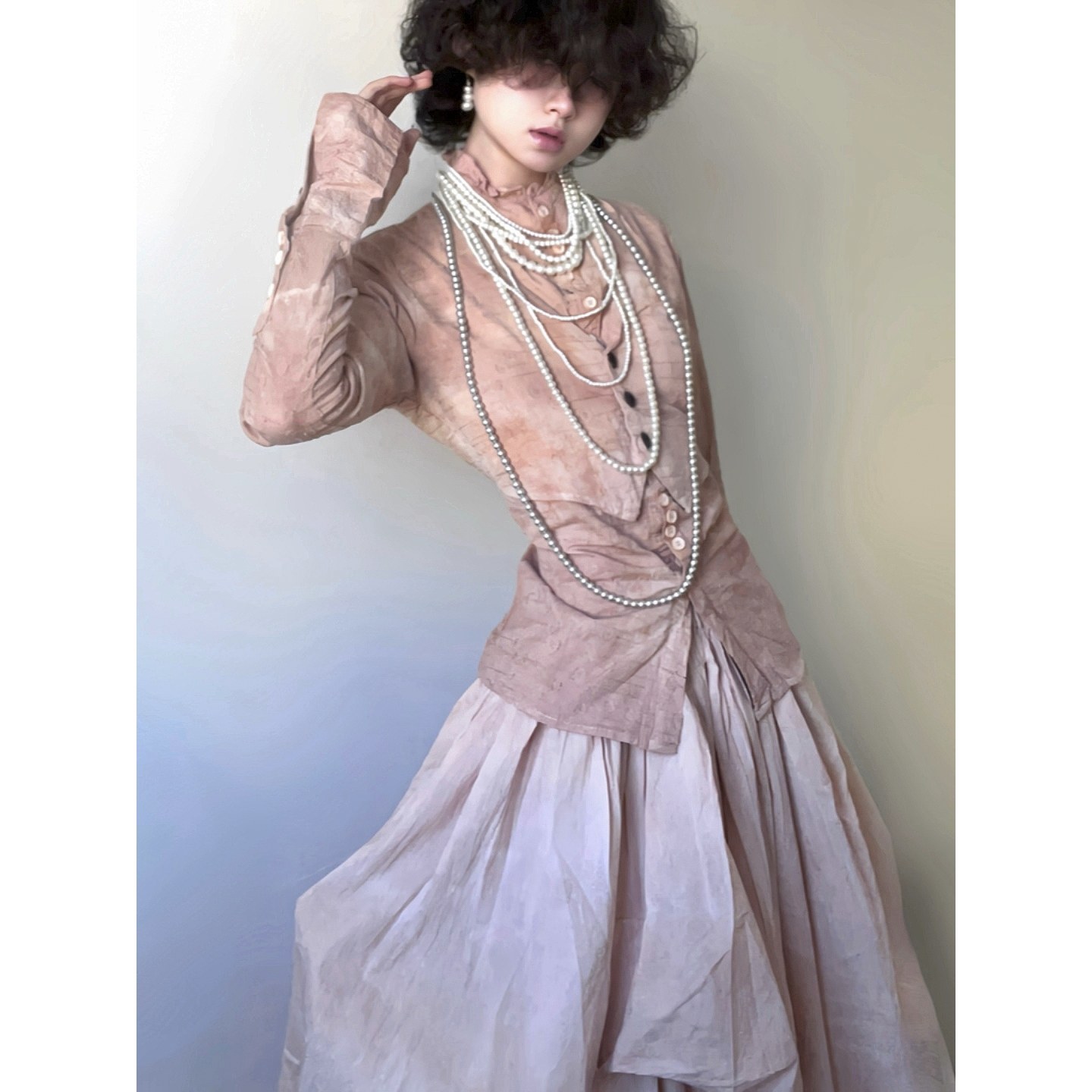 第二次心跳·非遗植物染·原创粉色扎染衬衫长袖上衣蓬蓬裙裙套装,淘宝优惠券,粉丝福利购,淘宝优惠卷