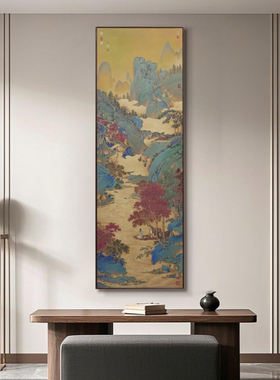 枫溪垂钓图仇英黄铜画手工彩烧画