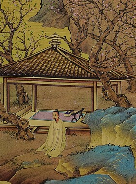 入户玄关山水风景画桃村草堂图客厅装饰画国风艺术壁画田园风景画