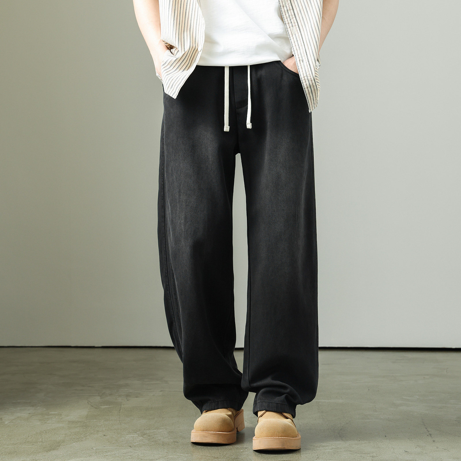 日系复古莱赛尔加绒牛仔裤男宽松高街潮牌水洗直筒裤冬季休闲长裤,淘宝优惠券,粉丝福利购,淘宝优惠卷