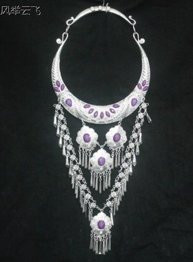 彝族银饰项链g儿童苗寨特色苗银复古表演大项链苗族民族风配饰节