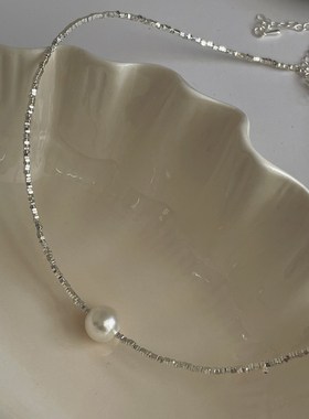 碎银几两 珍珠项链女极简个性百搭气质时尚镀银细锁骨链水滴镀银