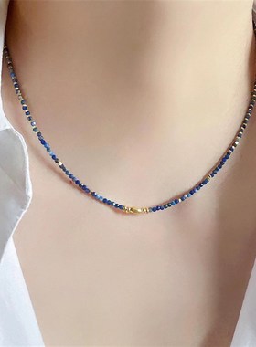 小众设计蓝d色串珠项链新中式国风气质高级感冷淡风叠戴锁骨链颈