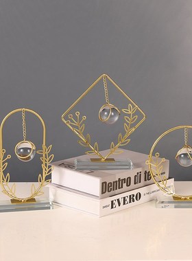 北欧简约创意几何铁艺摆件家居装饰品客厅电视柜酒柜水晶球小摆设