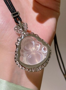 新中式国风绿顶天然高冰白玉髓佛公吊坠项链女925银配黑绳可调节