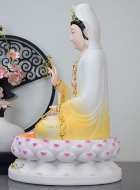 汉白玉观世音菩萨佛像白瓷佛像坐莲观音菩萨供奉家用保平安神像件