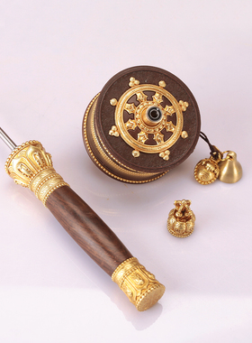 纯铜藏式红色褐手摇转筒亚青家用电镀银色手摇双轴承雕花随身摆件