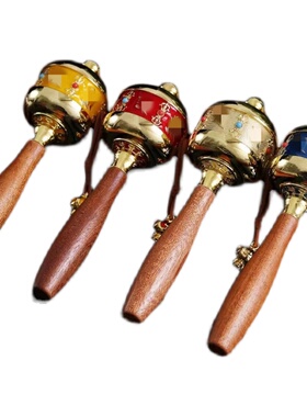 西藏式德田手摇轮静音合金实木莲花转动手持万转桶筒居家摆件饰品