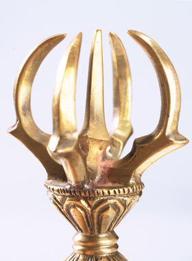 尼泊尔藏式五股底座金刚杵手把件饰品黄铜家用解压把玩 家居摆件