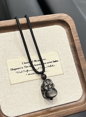 收藏级黑曜石貔貅吊坠天然招财纳福吸金银曜石项链送男友礼物