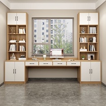 Solid wood desk bookcase Wardrobe Wardrobe Integrated Floating Window Bookshelf Study Table Conjoined Brief Economy Type customized computer desk