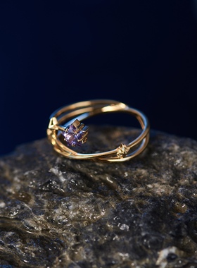 女性18k金天然星星蓝宝石