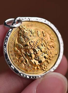2025新款银黄财神吊坠男女士款国风藏式圆牌项链蛇年礼物