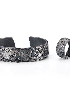 新款招财貔貅戒指男潮复古藏银手工定制转运皮丘宽戒指送礼物