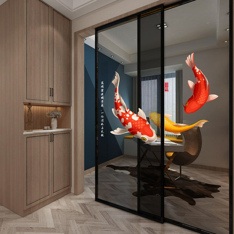店商铺玻璃门橱窗好运锦鲤鱼静电贴纸家用装饰阳台浴室厨房防撞贴,淘宝优惠券,粉丝福利购,淘宝优惠卷