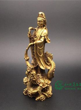 覆古怀旧铜器降龙观音菩萨铜像站龙观世音佛像风水铜器客厅摆件