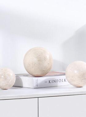 现代简约创意天然大理石球摆件样板间极简客厅茶几几何球软装饰品