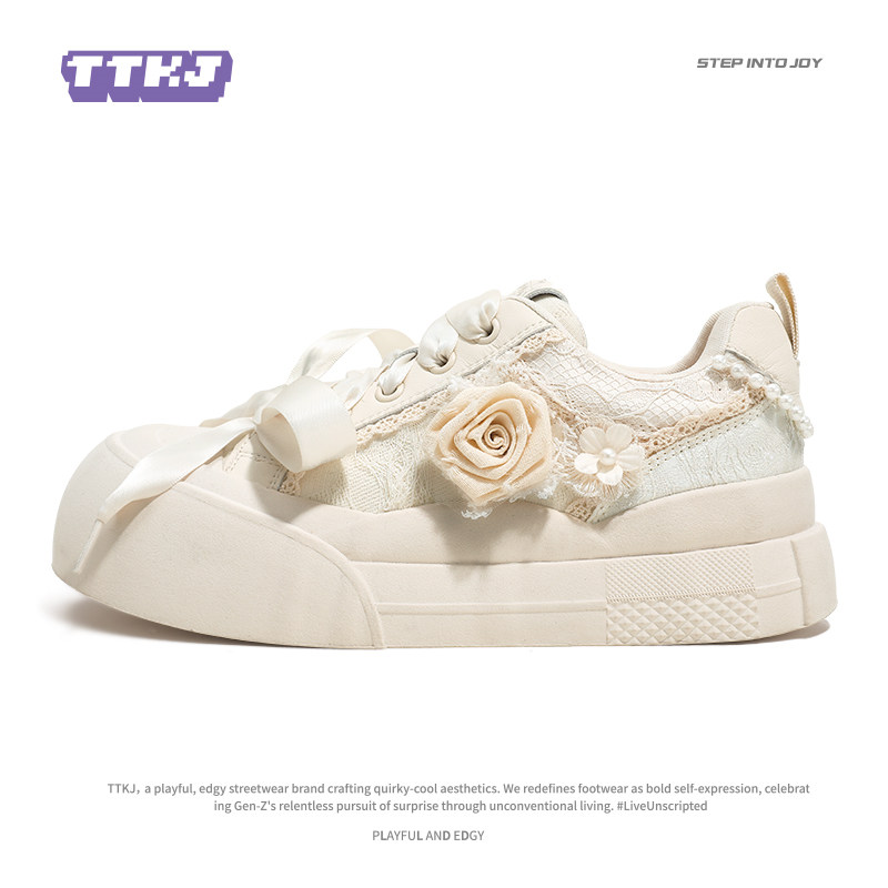 TTKJ鞋子女鞋干枯玫瑰小个子增高运动百搭帆布鞋女板鞋厚底小白鞋