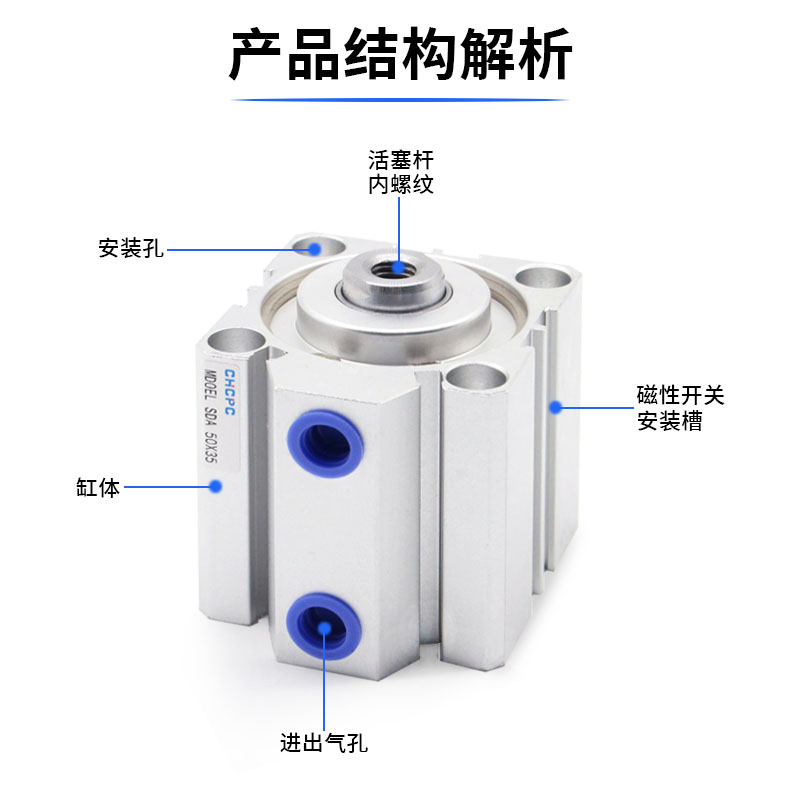 小型气动大推力薄型气缸SDA20/25/32/40/50/63/80/100X5X30X60X70-图1